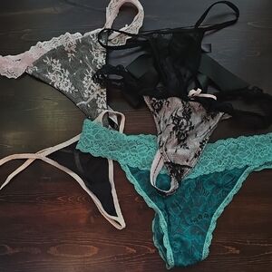 Lingerie Bundle Set - 5 Pairs XL / 1X Lace & Mesh Thongs - Mixed Brands